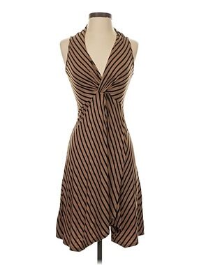 Red Haute Brown and Black Striped Twist-Front Mini Dress